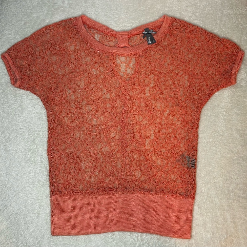 Vanity Full Lace, Orange, Short Sleeve Top